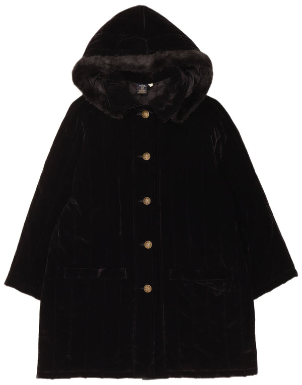 Club Voltaire Womens Hooded Velvet Padded Coat UK 18 XL Black Cotton