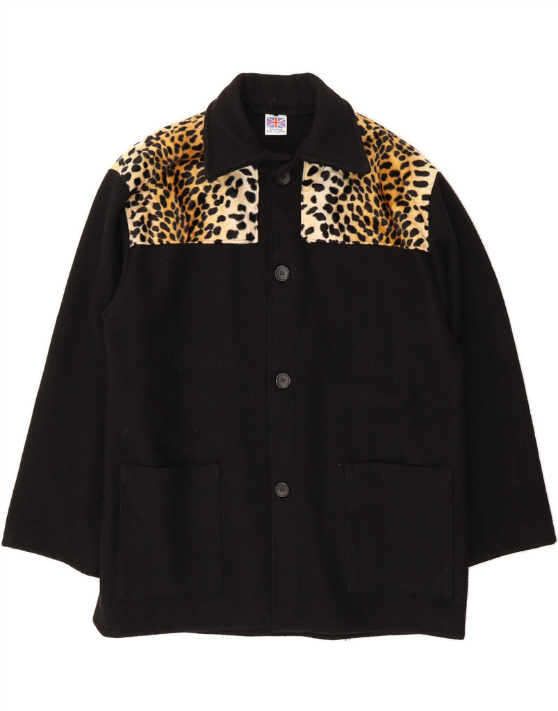 VINTAGE Mens 4 Button Blazer Jacket UK 42 XL Black Animal Print Wool Vintage Vintage and Second-Hand Vintage from Messina Hembry 