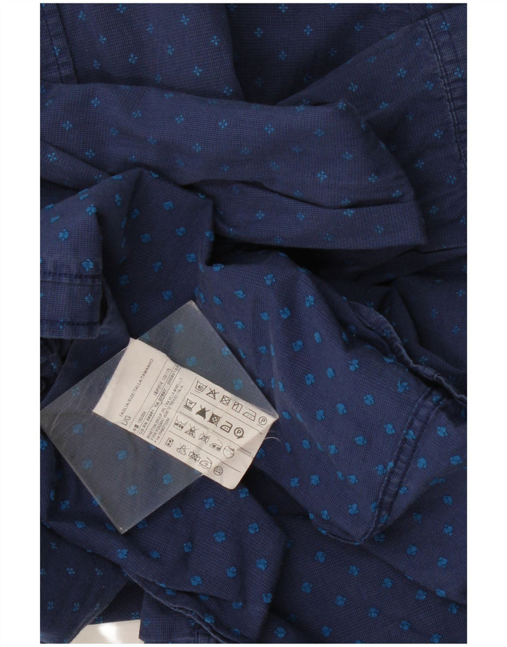 BENETTON Mens Shirt Large Navy Blue Spotted Cotton