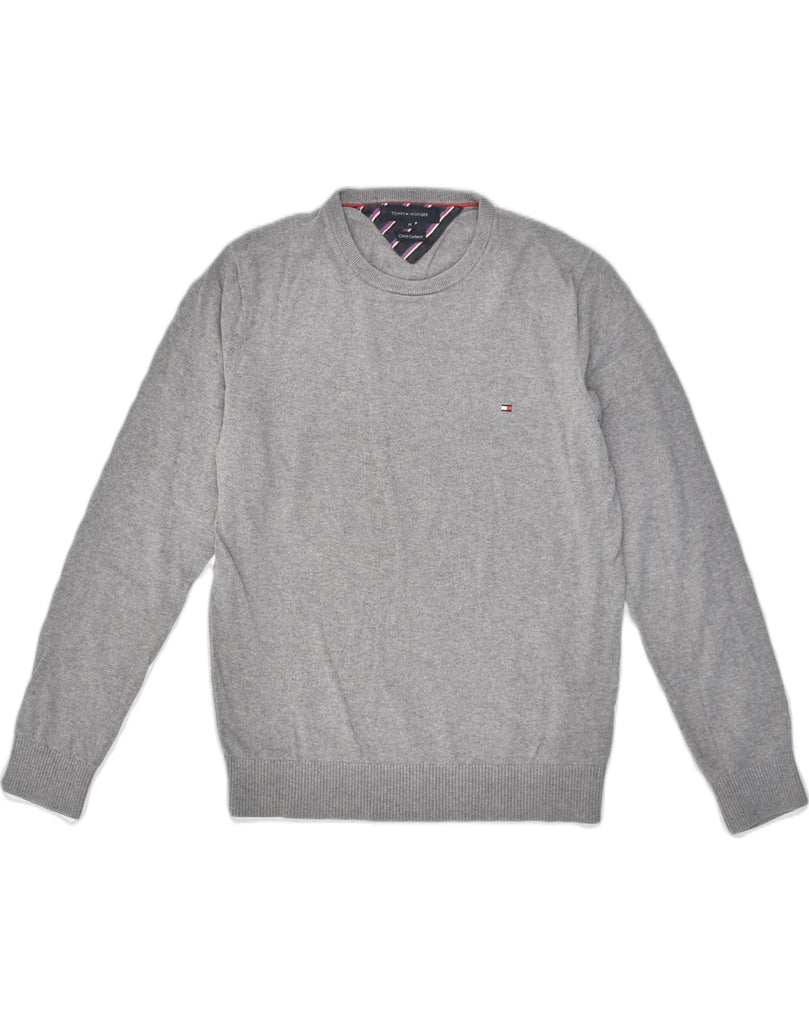 TOMMY HILFIGER Mens Crew Neck Jumper Sweater Medium Grey Cotton | Vintage Tommy Hilfiger | Thrift | Second-Hand Tommy Hilfiger | Used Clothing | Messina Hembry 