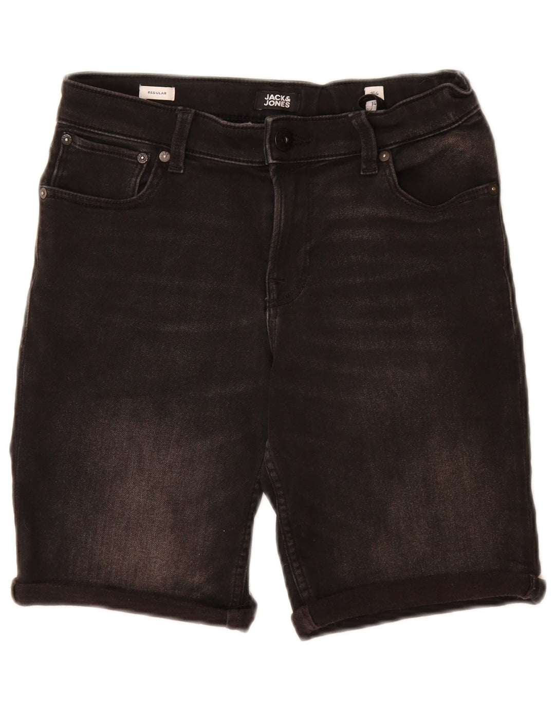 JACK & JONES Boys Regular Denim Shorts 13-14 Years W26 Black Cotton