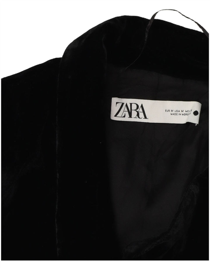 Zara Womens Oversized 1 Button Velvet Blazer Jacket UK 14 Medium Black