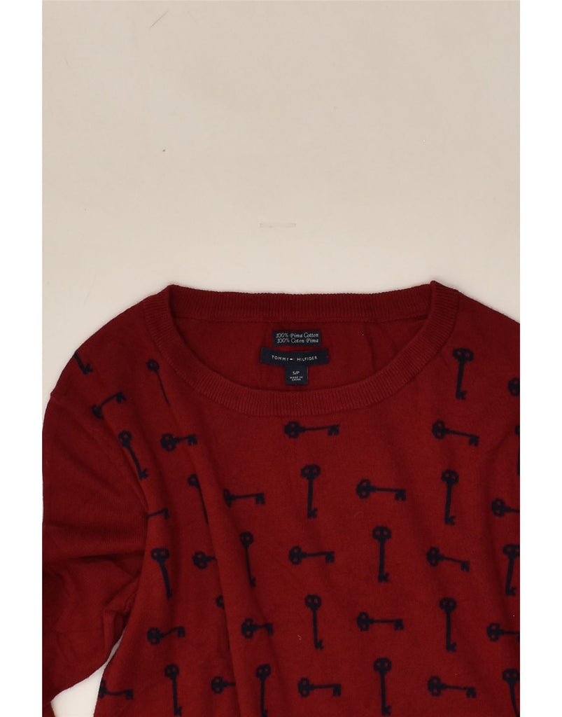 TOMMY HILFIGER Womens Graphic Crew Neck Jumper Sweater UK 10 Small Red | Vintage Tommy Hilfiger | Thrift | Second-Hand Tommy Hilfiger | Used Clothing | Messina Hembry 