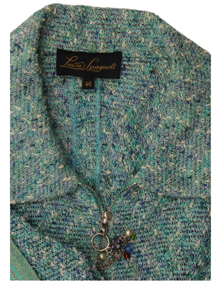Luisa Spagnoli Womens Full Zip Blazer Jacket IT 46 Large Blue Flecked