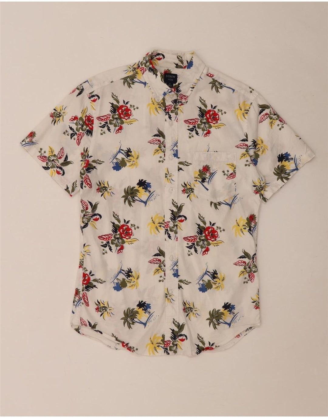 J. CREW Mens Flex Short Sleeve Shirt Small White Floral Cotton