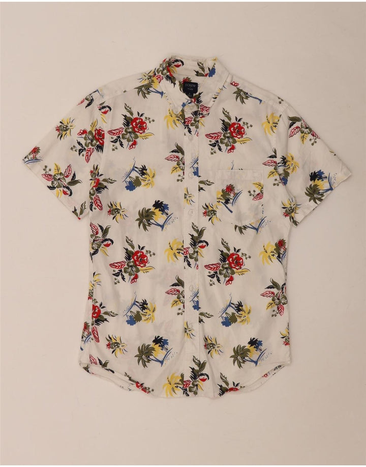 J. CREW Mens Flex Short Sleeve Shirt Small White Floral Cotton