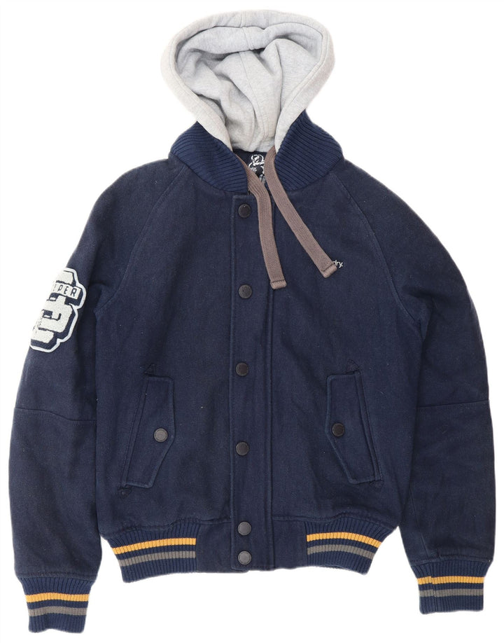 SUPERDRY Mens Graphic Varsity Jacket UK 38 Medium Navy Blue Colourblock