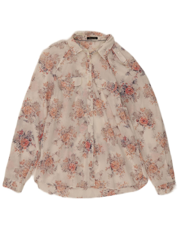 Massimo Dutti Womens Military Shirt EU 44 XL White Floral