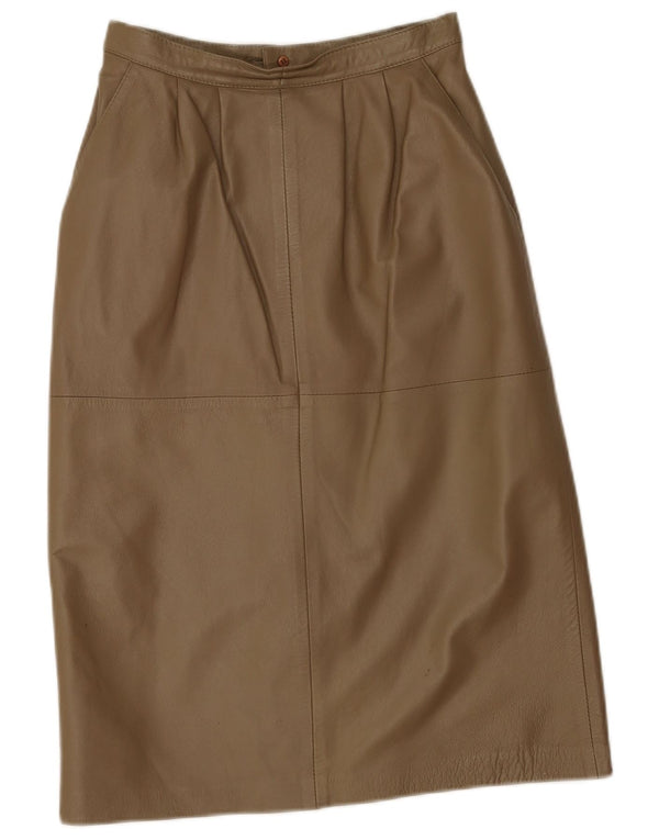 Vintage Womens High Waist Leather Skirt EU 38 Medium W26  Khaki Leather