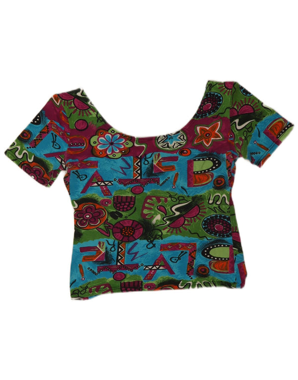 Vintage Womens Crop Graphic T-Shirt Top UK 6 XS Multicoloured Geometric