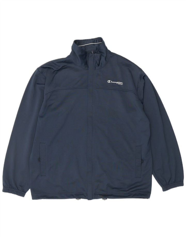 CHAMPION Mens Tracksuit Top Jacket Medium Navy Blue Polyester