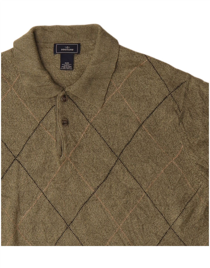 Dockers Mens Polo Neck Jumper Sweater Medium Khaki Argyle/Diamond Acrylic