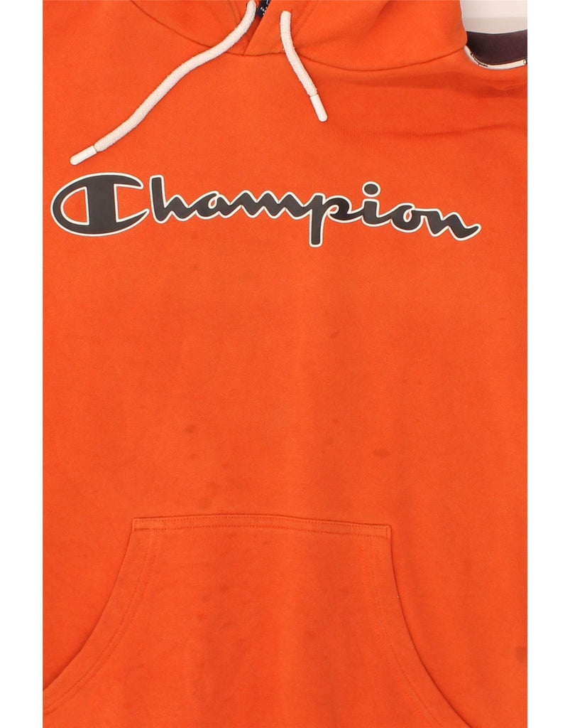 CHAMPION Mens Graphic Hoodie Jumper Medium Orange Colourblock Cotton | Vintage Champion | Thrift | Second-Hand Champion | Used Clothing | Messina Hembry 