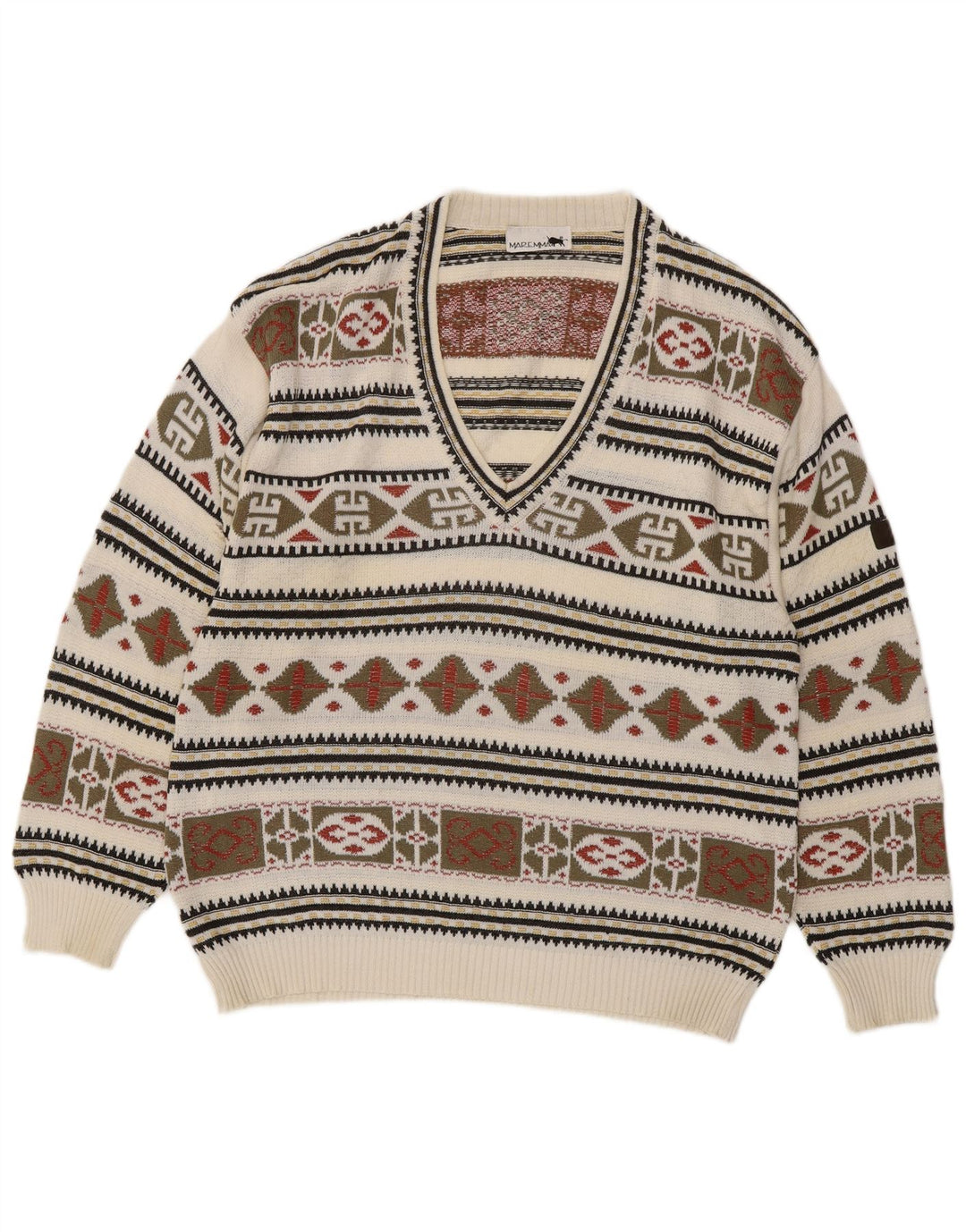 Maremma Mens V-Neck Jumper Sweater IT 52 Large Multicoloured Fair Isle