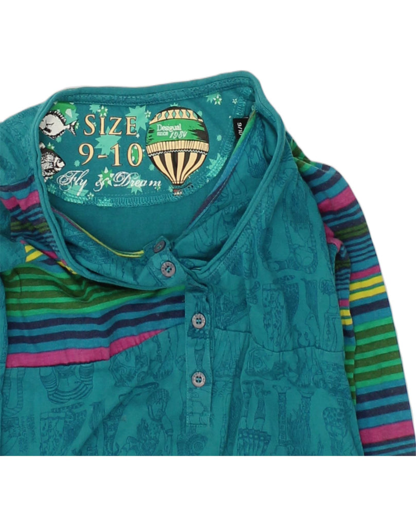 DESIGUAL Girls Long Sleeve Bubble Dress 9-10 Years Turquoise Geometric | Vintage Desigual | Thrift | Second-Hand Desigual | Used Clothing | Messina Hembry 