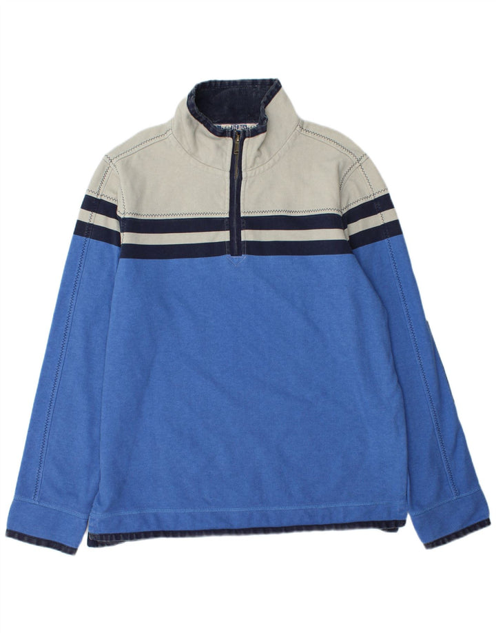 FAT FACE Mens Zip Neck Sweatshirt Jumper Large Blue Colourblock Cotton