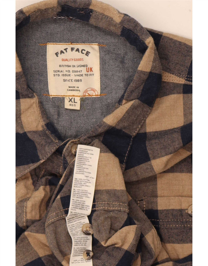 Fat Face Mens Flannel Shirt XL Beige Gingham Cotton