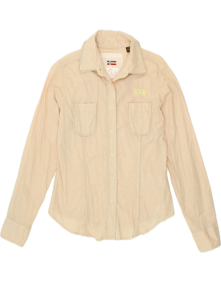 NAPAPIJRI Womens Graphic Shirt UK 14 Medium Beige Cotton Vintage Napapijri and Second-Hand Napapijri from Messina Hembry 