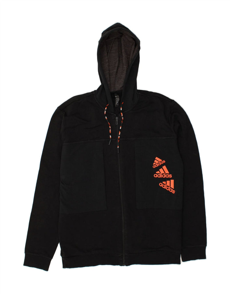 ADIDAS Mens Graphic Zip Hoodie Sweater Medium Black Cotton | Vintage Adidas | Thrift | Second-Hand Adidas | Used Clothing | Messina Hembry 