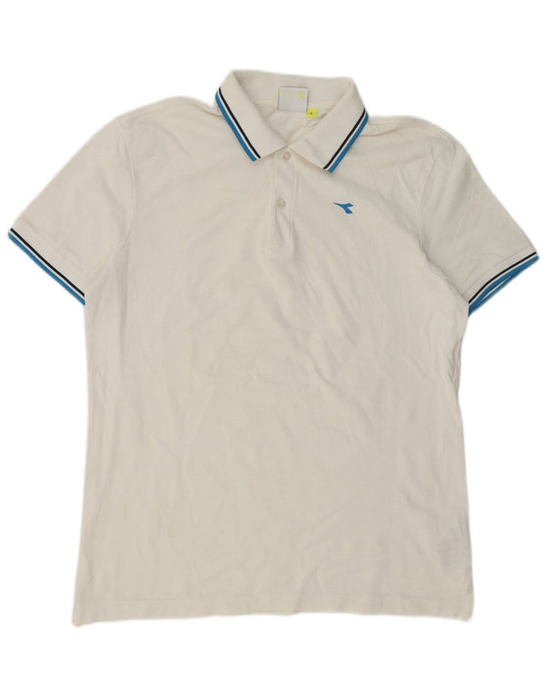 Diadora Mens Polo Shirt Large White Striped Cotton