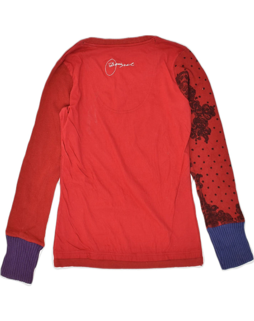 DESIGUAL Womens Graphic V-Neck Jumper Sweater UK 12 Medium Red Cotton | Vintage Desigual | Thrift | Second-Hand Desigual | Used Clothing | Messina Hembry 