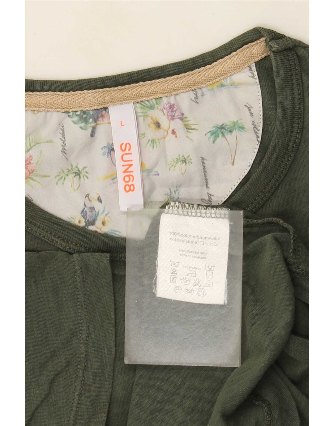 Sun68 Mens T-Shirt Top Large Khaki Cotton