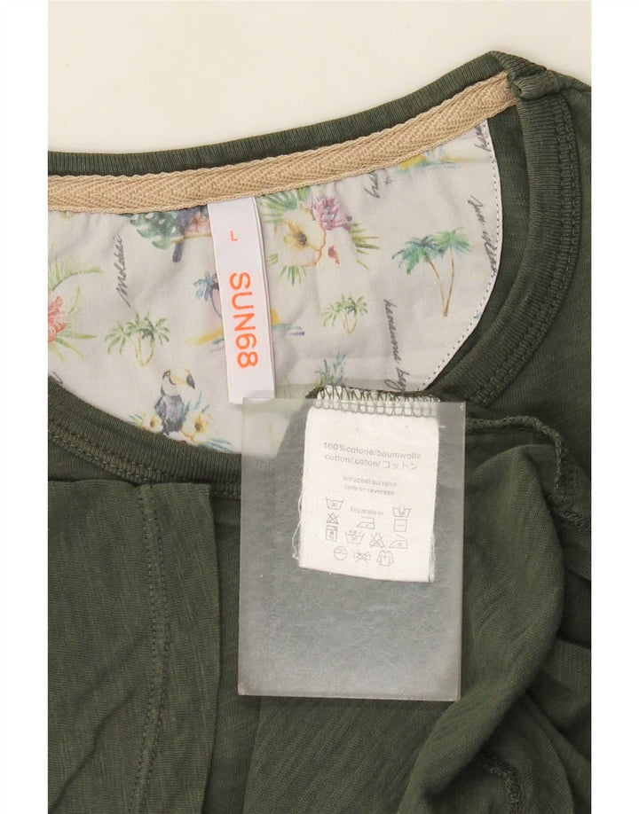 Sun68 Mens T-Shirt Top Large Khaki Cotton