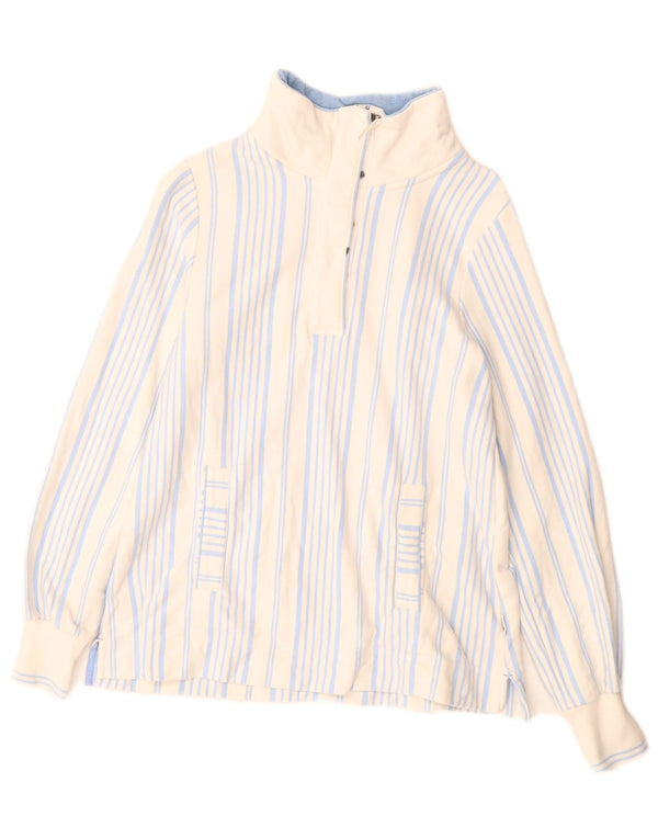 Joules Womens Zip Neck Sweatshirt Jumper UK 10 Small White Striped Cotton