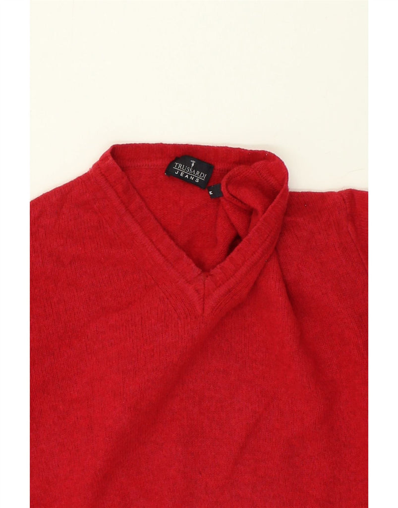 TRUSSARDI Mens V-Neck Jumper Sweater Medium Red Wool | Vintage Trussardi | Thrift | Second-Hand Trussardi | Used Clothing | Messina Hembry 