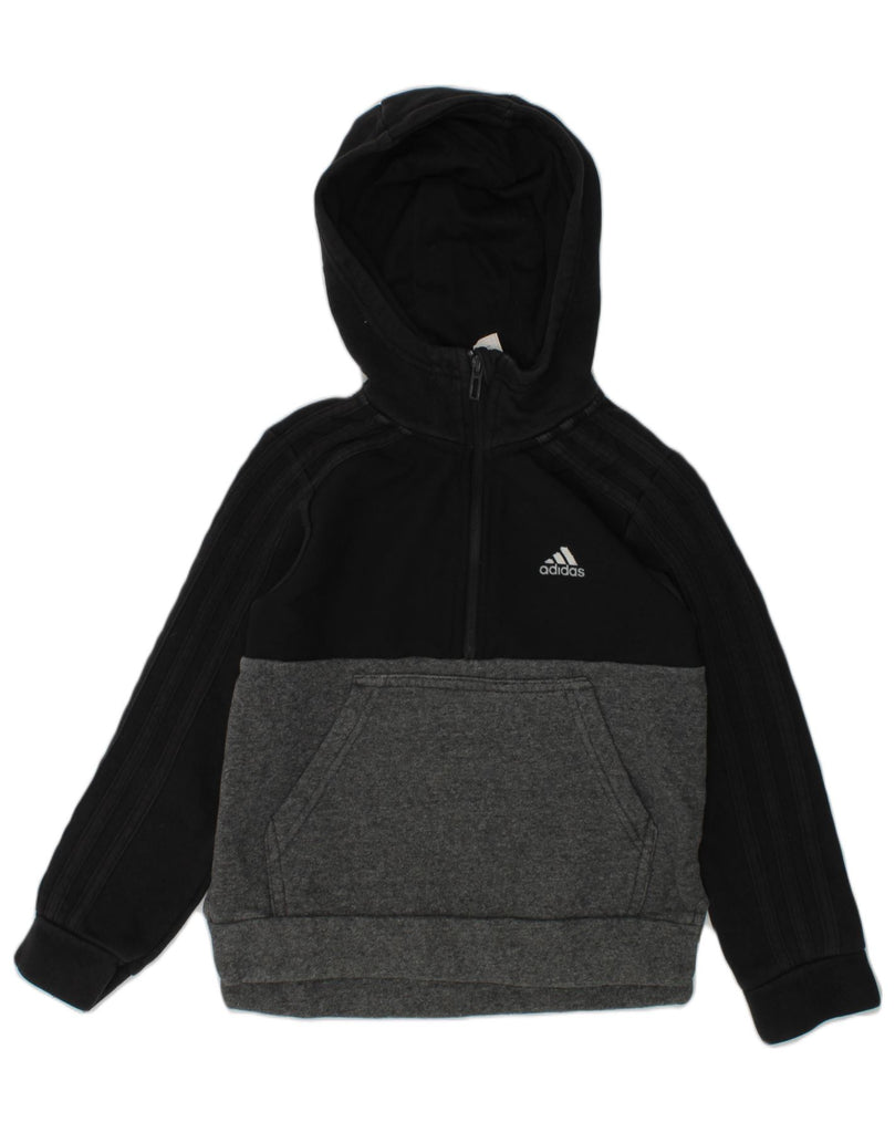 ADIDAS Boys Graphic Zip Neck Hoodie Jumper 7-8 Years Black Colourblock | Vintage Adidas | Thrift | Second-Hand Adidas | Used Clothing | Messina Hembry 