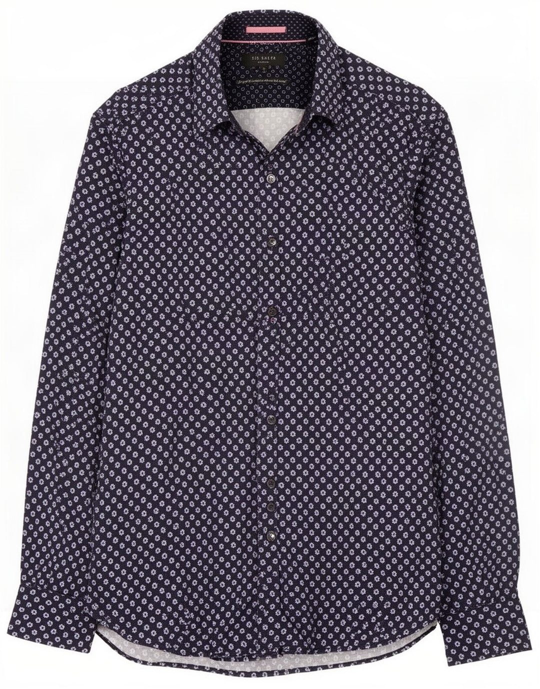 Ted Baker Mens Shirt Size 2 Small Navy Blue Floral Cotton