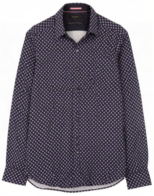 Ted Baker Mens Shirt Size 2 Small Navy Blue Floral Cotton