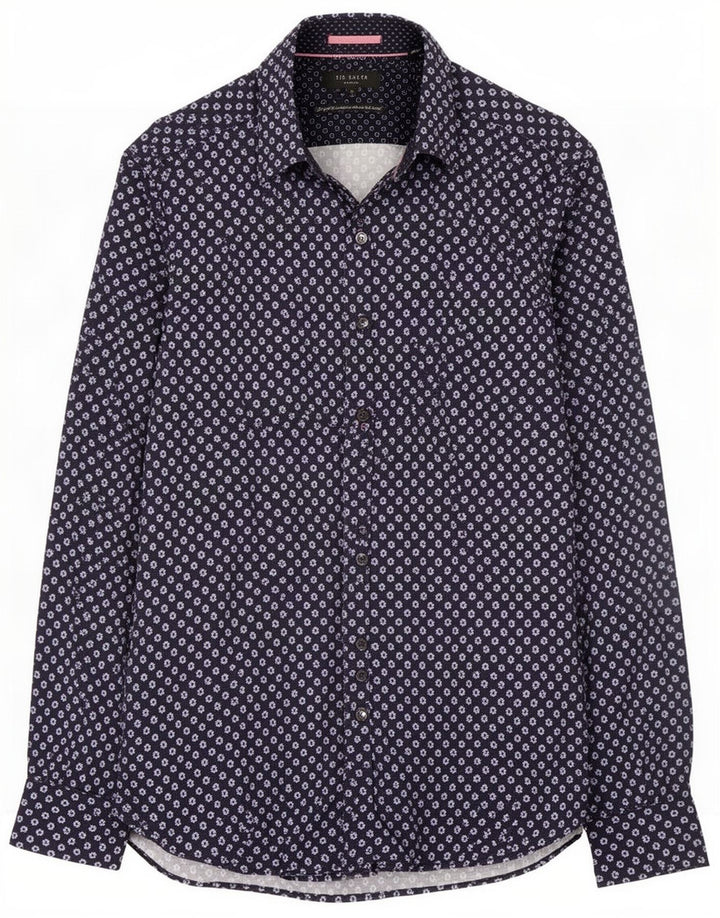 Ted Baker Mens Shirt Size 2 Small Navy Blue Floral Cotton