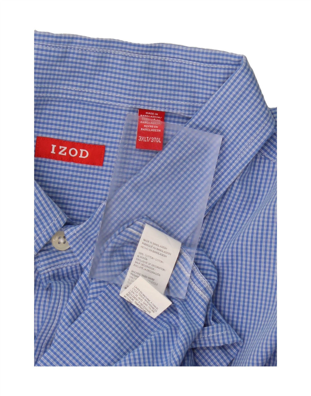IZOD Mens Big & Tall Shirt 3XL Blue Check Cotton Vintage Izod and Second-Hand Izod from Messina Hembry 