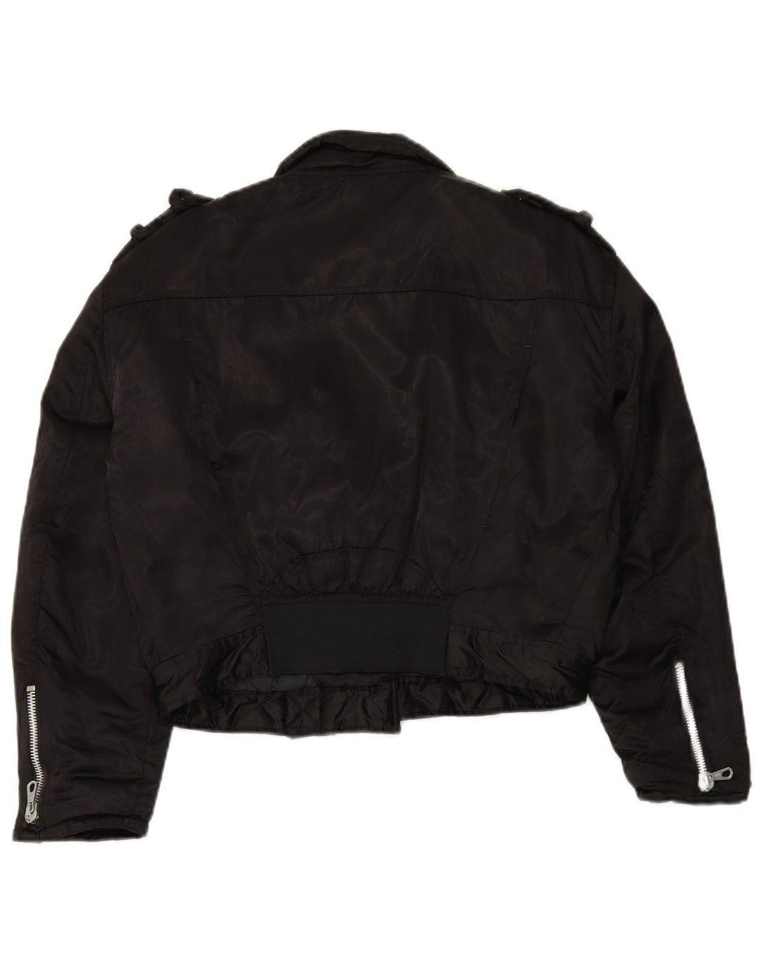 WAMPUM Womens Oversized Biker Jacket UK 10 Small Black Nylon