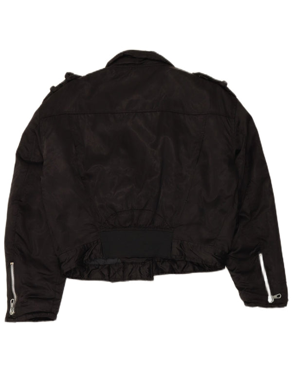 WAMPUM Womens Oversized Biker Jacket UK 10 Small Black Nylon