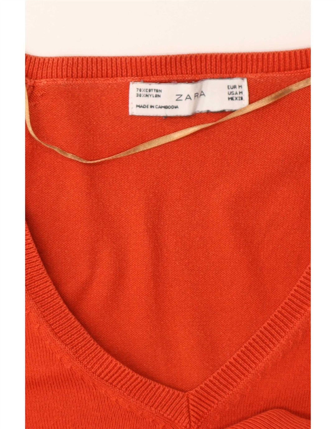 Zara Womens V-Neck Jumper Sweater UK 12 Medium Orange Cotton