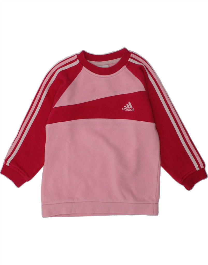 ADIDAS Girls Sweatshirt Jumper 2-3 Years Pink Colourblock Cotton | Vintage Adidas | Thrift | Second-Hand Adidas | Used Clothing | Messina Hembry 