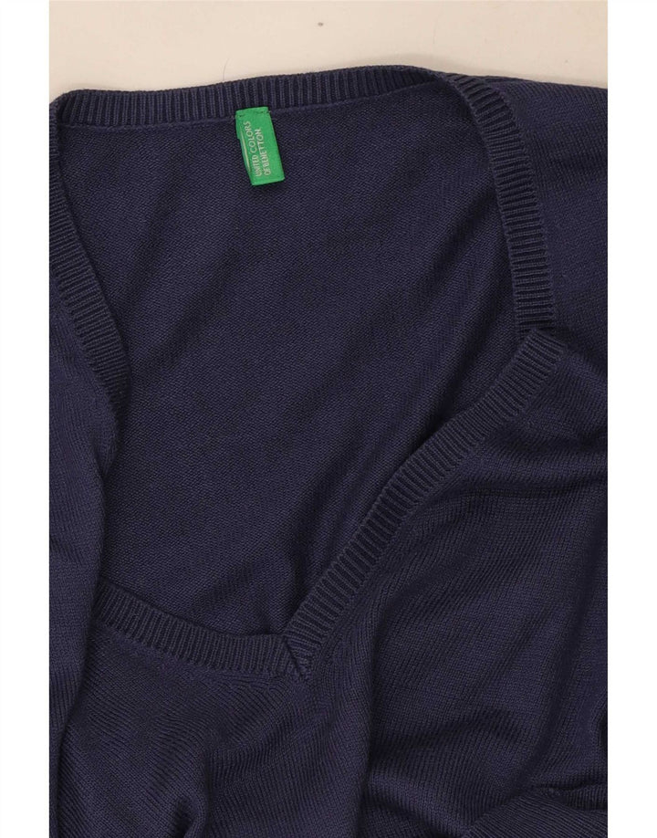 Benetton Womens V-Neck Jumper Sweater UK 8 Small Navy Blue