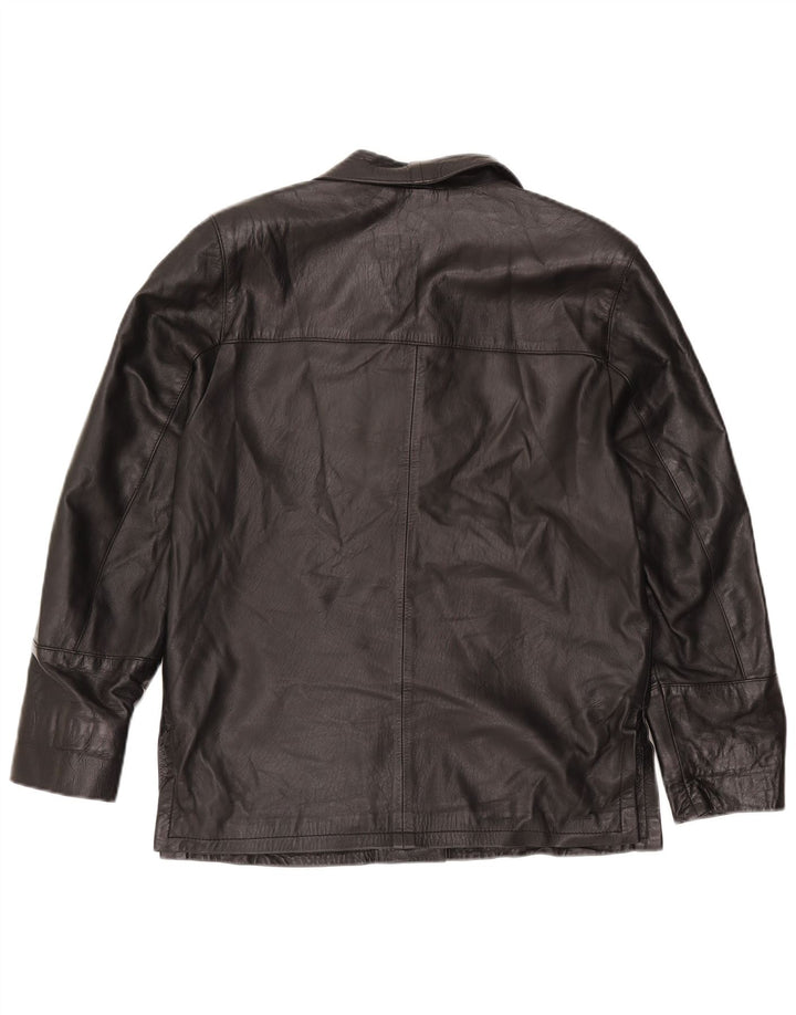 Vintage Womens Oversized 3 Button Leather Blazer Jacket IT 44 Medium Black
