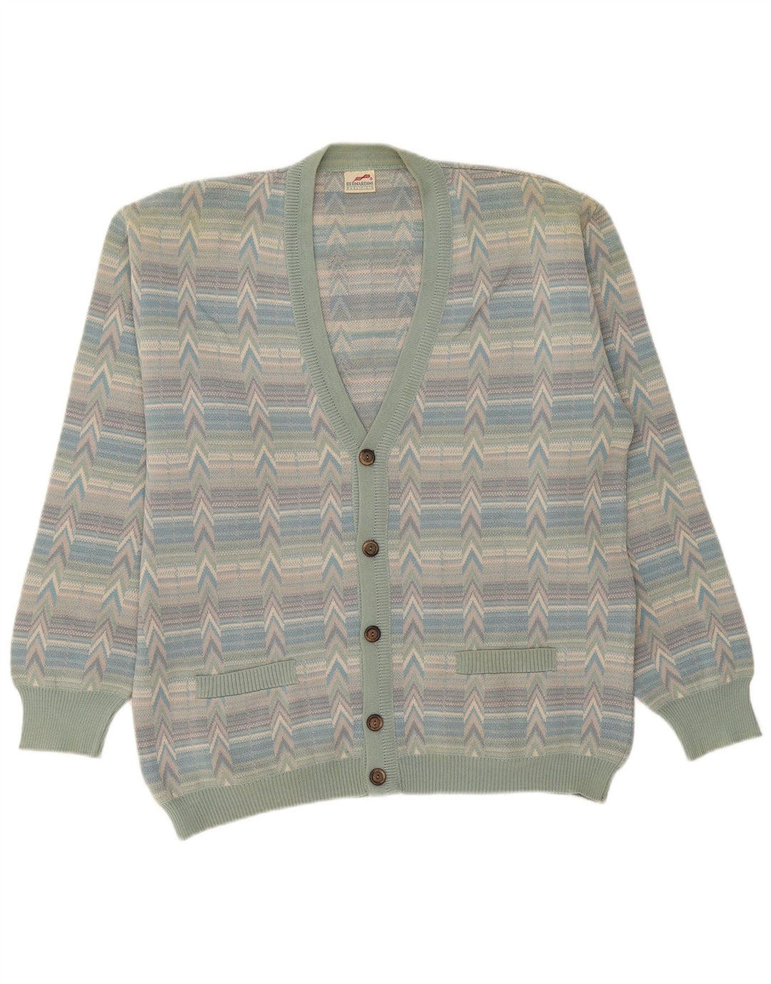 Bernardini Mens Cardigan Sweater Large Multicoloured Geometric Wool