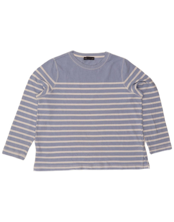 Marks & Spencer Womens Top Long Sleeve UK 18 XL Blue Striped Cotton