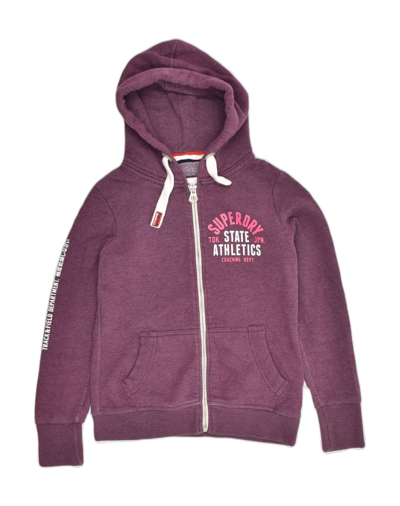 SUPERDRY Womens Graphic Zip Hoodie Sweater UK 12 Medium Purple Cotton | Vintage Superdry | Thrift | Second-Hand Superdry | Used Clothing | Messina Hembry 