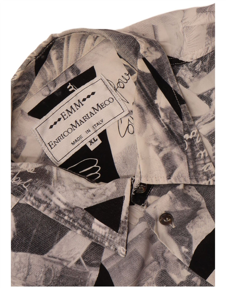 Vintage Mens Graphic Shirt XL Grey Patchwork