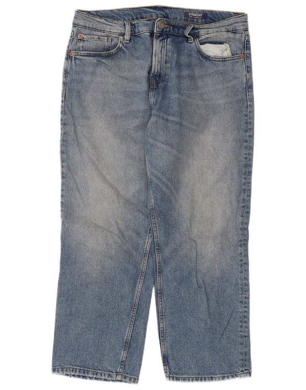 Marks & Spencer Womens Crop Straight Jeans UK 14 Large W36 L25 Blue Cotton