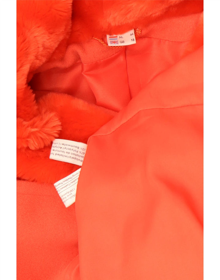 Vintage Womens Hooded Overcoat UK 18 XL Orange Polyacrylic