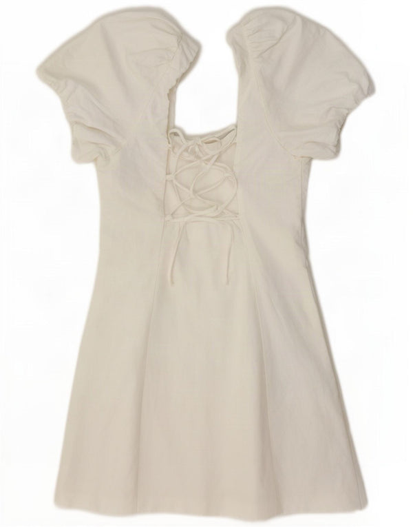Zara Womens Mini Off Shoulder Dress UK 8 Small White Viscose