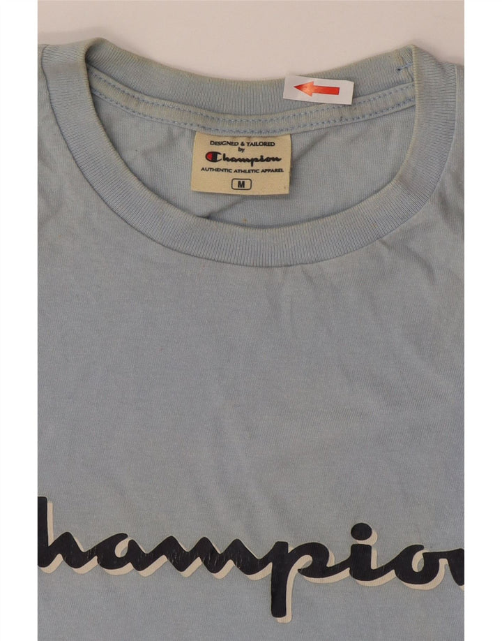 Champion Mens Graphic T-Shirt Top Medium Blue Striped Cotton