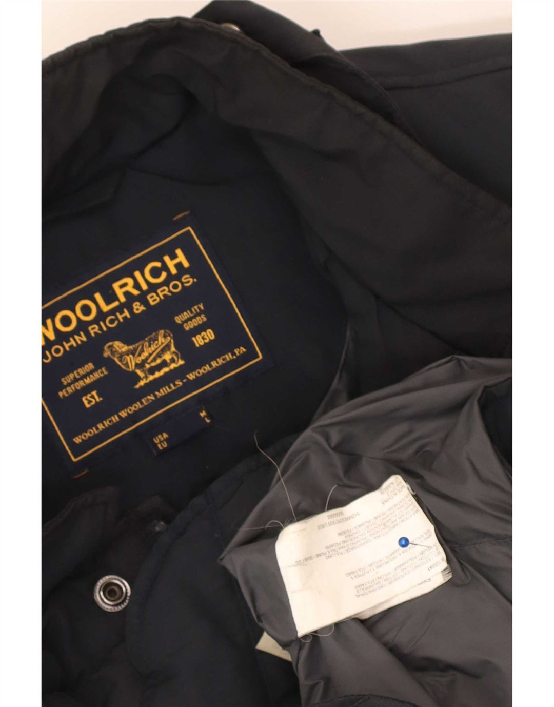Woolrich Mens Padded Jacket UK 38 Medium Navy Blue Cotton