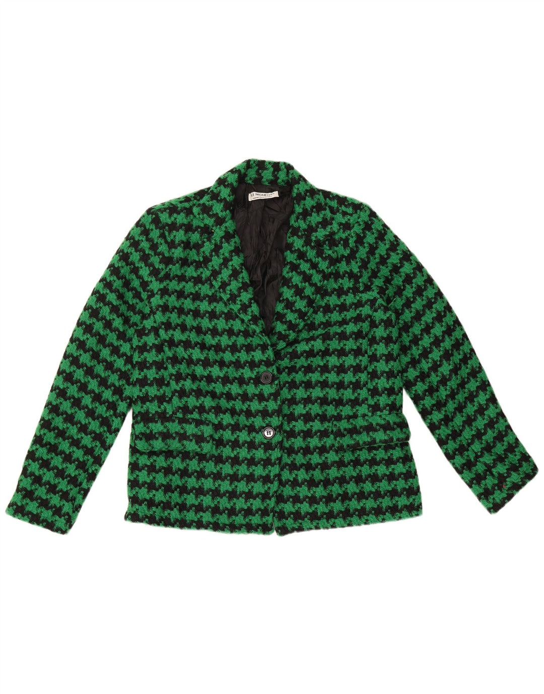 VINTAGE Womens 2 Button Blazer Jacket UK 18 XL Green Houndstooth Polyester
